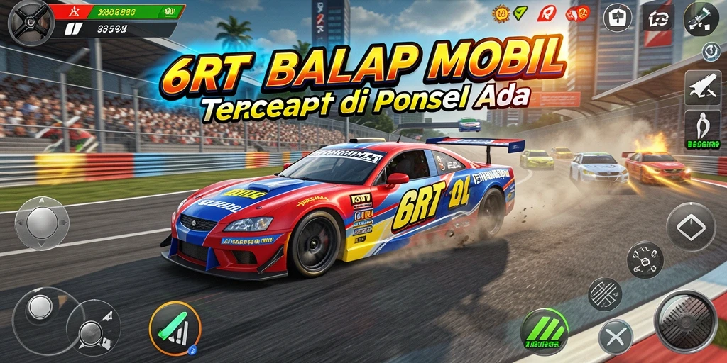 Gameplay 6RT yang mendebarkan di lintasan balap.