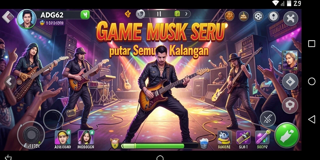 Tangkapan layar utama ADG62 menampilkan gameplay musik yang menarik.