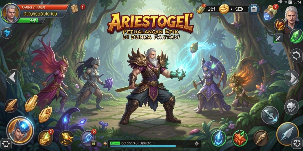 Screenshot menampilkan aksi seru di ARIESTOGEL dengan karakter dan musuh.