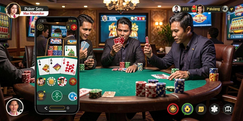Tampilan gameplay D73 yang menegangkan dan interaktif dalam permainan Poker.