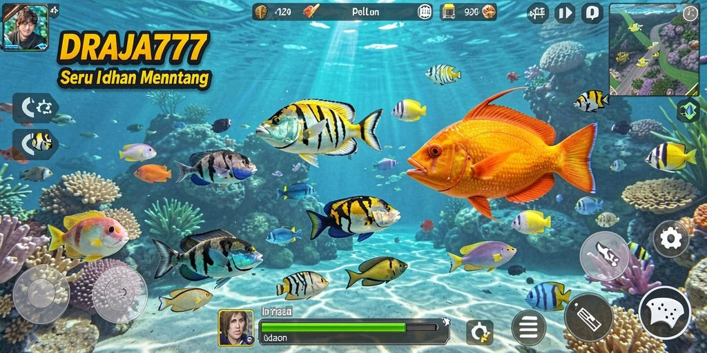 Tampilan gameplay DRAJA777 yang menampilkan aksi Tembak Ikan yang mendebarkan.