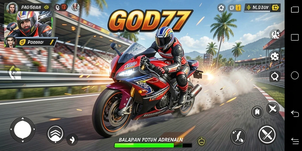 Screenshot menunjukkan aksi balapan cepat di God77.