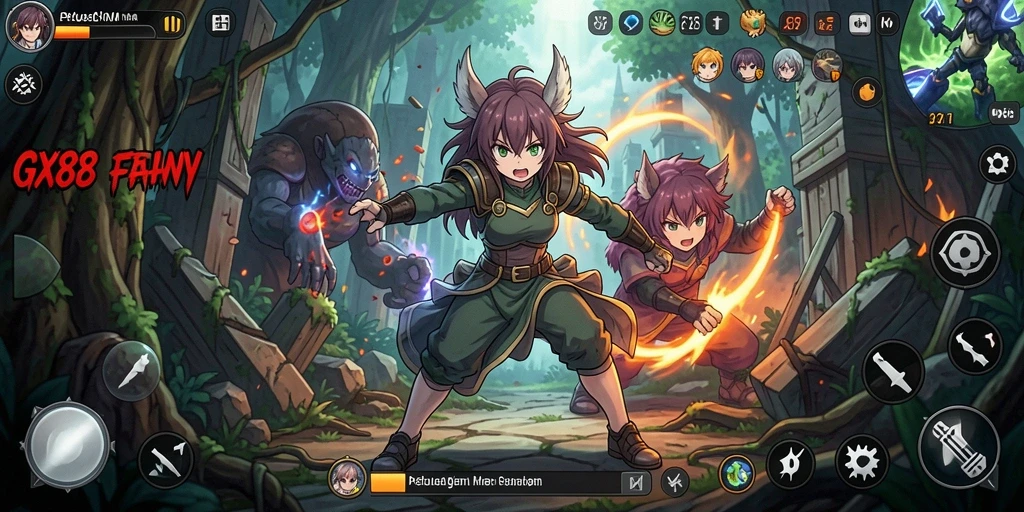 Tampilan gameplay GX88 yang menarik dengan karakter anime yang dinamis.