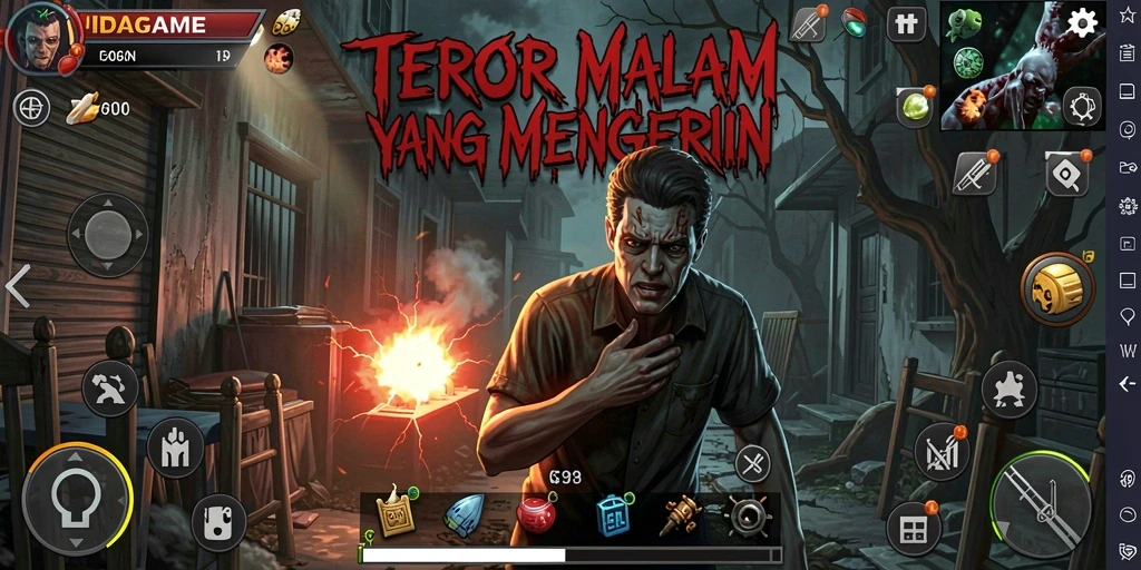 Screenshot gameplay IDAGAME menunjukkan suasana Horror yang mencekam.