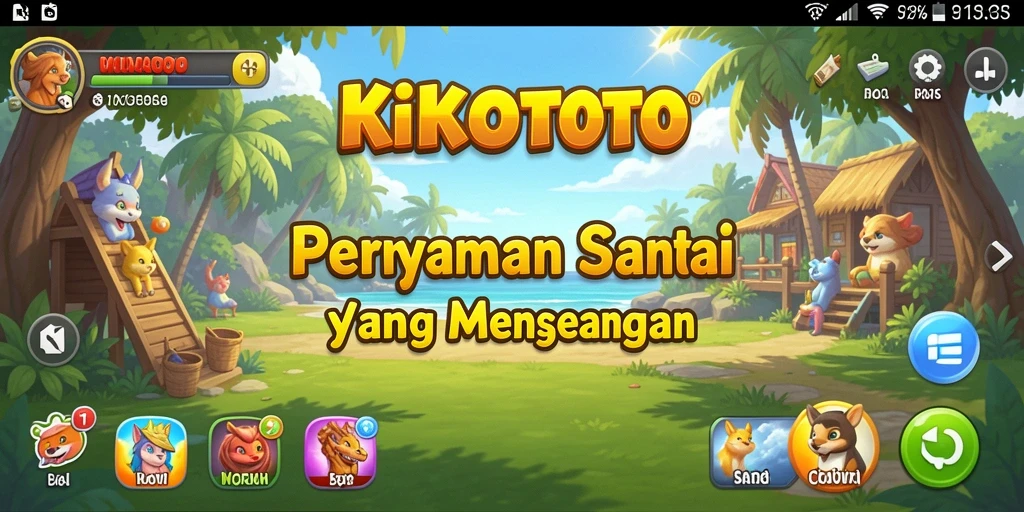 Screenshot menunjukkan gameplay santai KIKOTOTO dengan warna cerah.