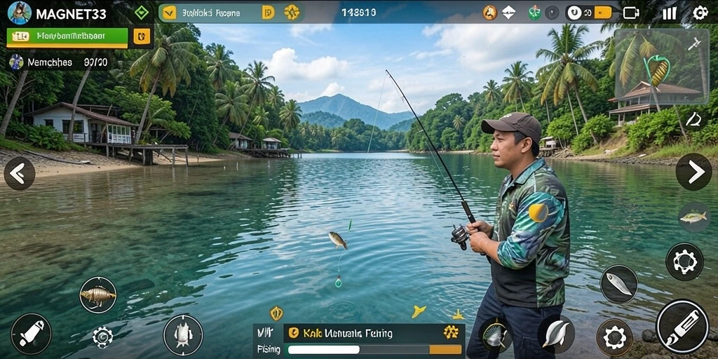 Tampilan gameplay <strong>MAGNET33</strong> yang seru dan menegangkan dengan berbagai lokasi memancing.
