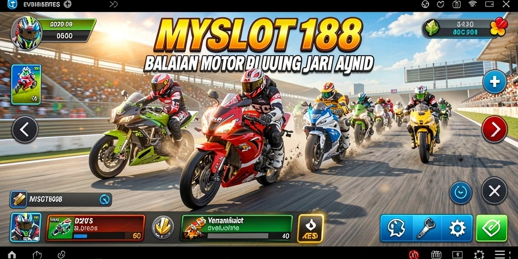 Tangkapan layar gameplay balapan motor yang mendebarkan.