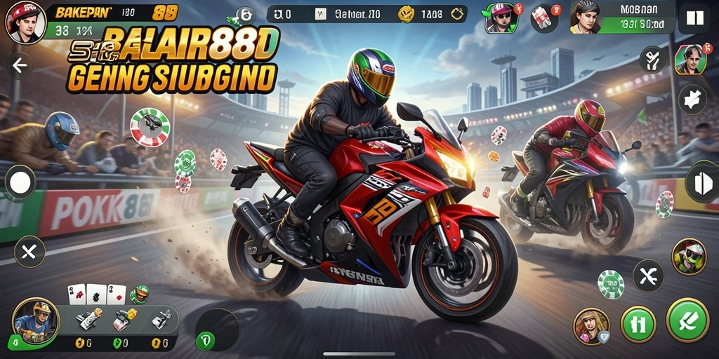 Gameplay seru POKER88 dengan lintasan balap motor yang menantang.
