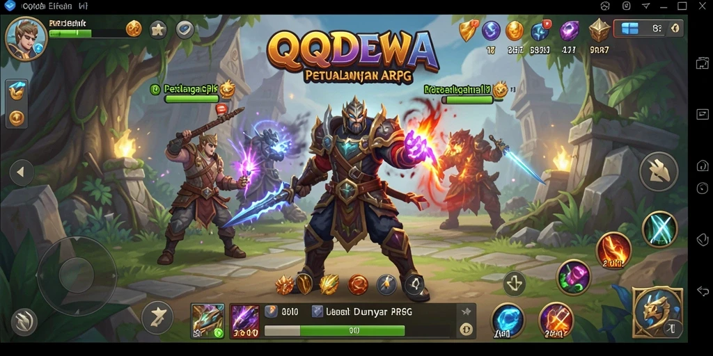 Screenshot gameplay QQDEWA yang menunjukkan aksi pertarungan ARPG yang intens.