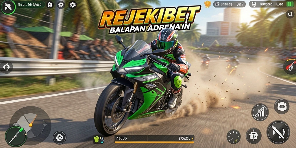 Screenshot gameplay balap motor yang mendebarkan di REJEKIBET.