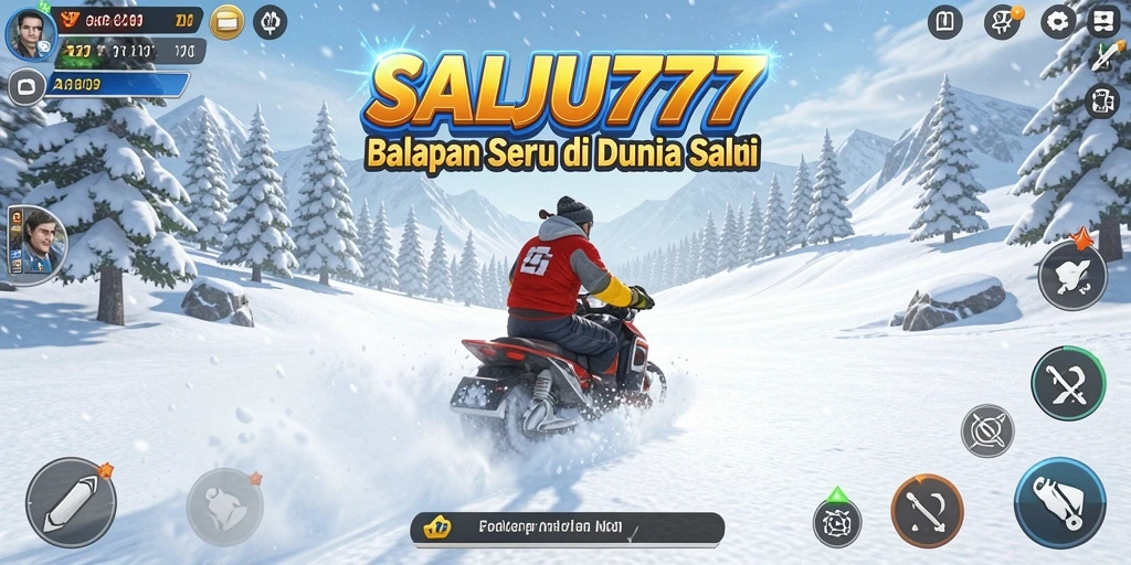 Screenshot SALJU777 menunjukkan balapan seru di trek bersalju.